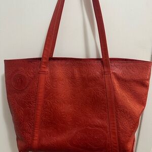 Carlos Falchi Red Embossed Tote Bag